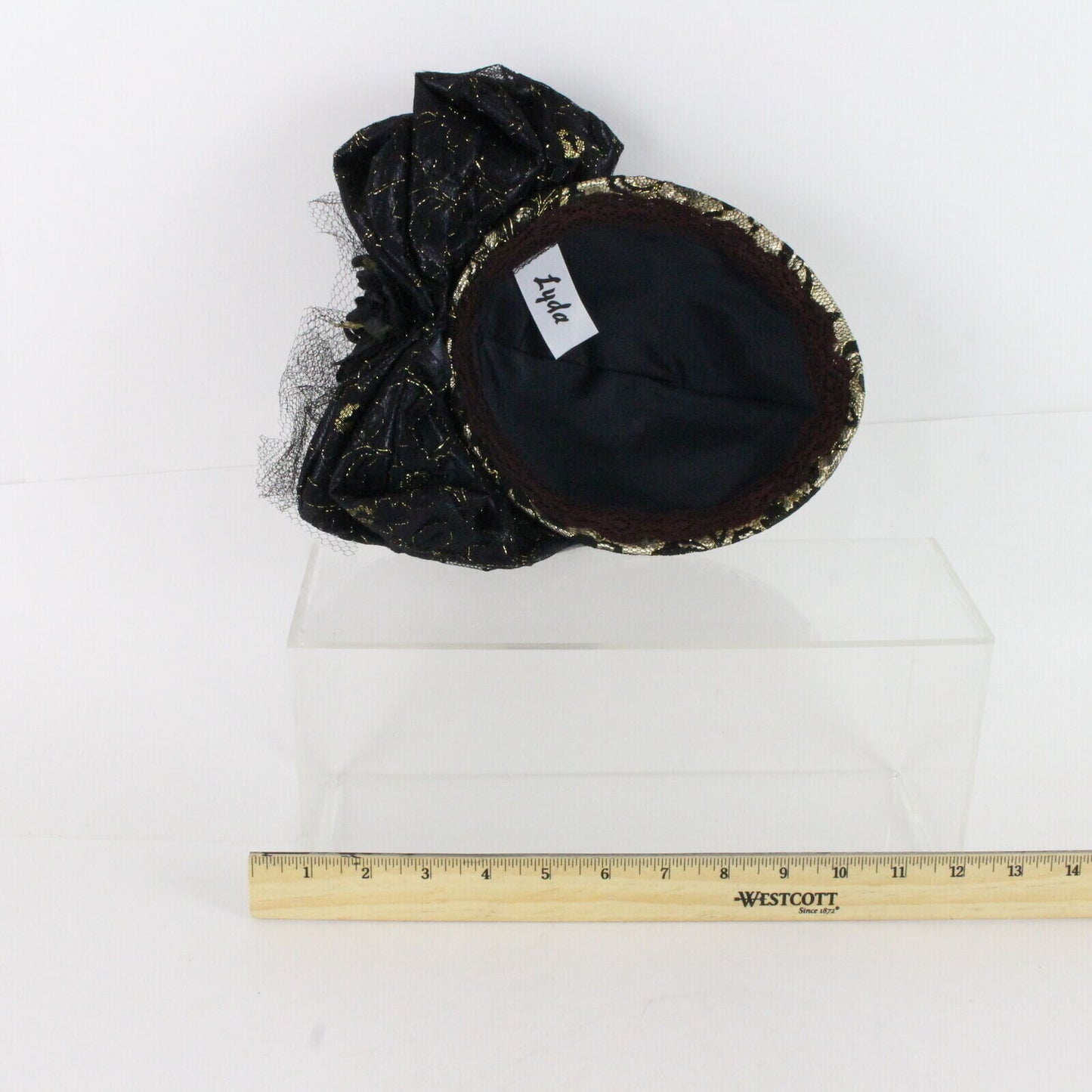Vintage Lyda Black And Gold Lace Fancy Womens Hat 6 1/4 50cm