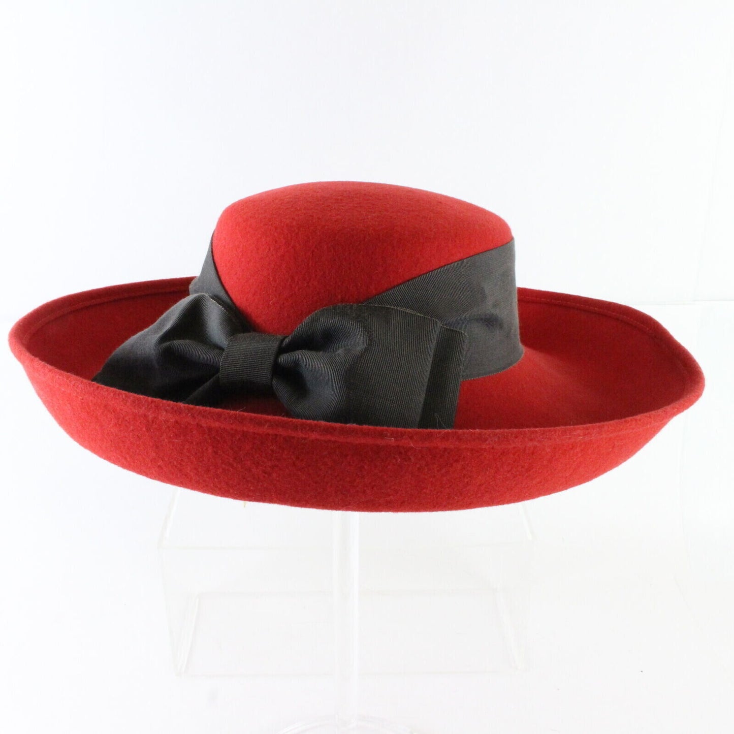 Sonni Wool Felt Red & Black Ladies Dress Hat Cartwheel 6 3/4 54cm