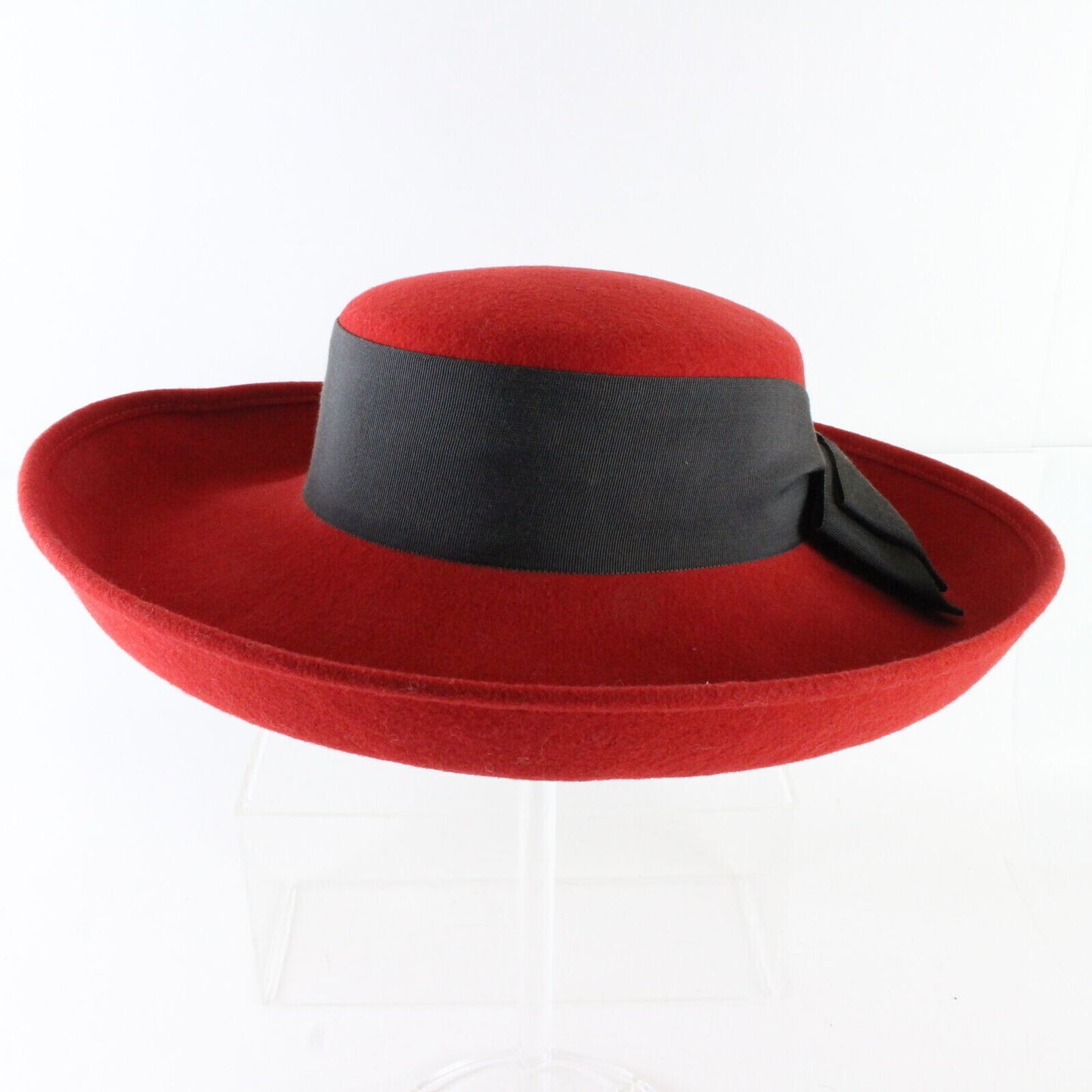 Sonni Wool Felt Red & Black Ladies Dress Hat Cartwheel 6 3/4 54cm