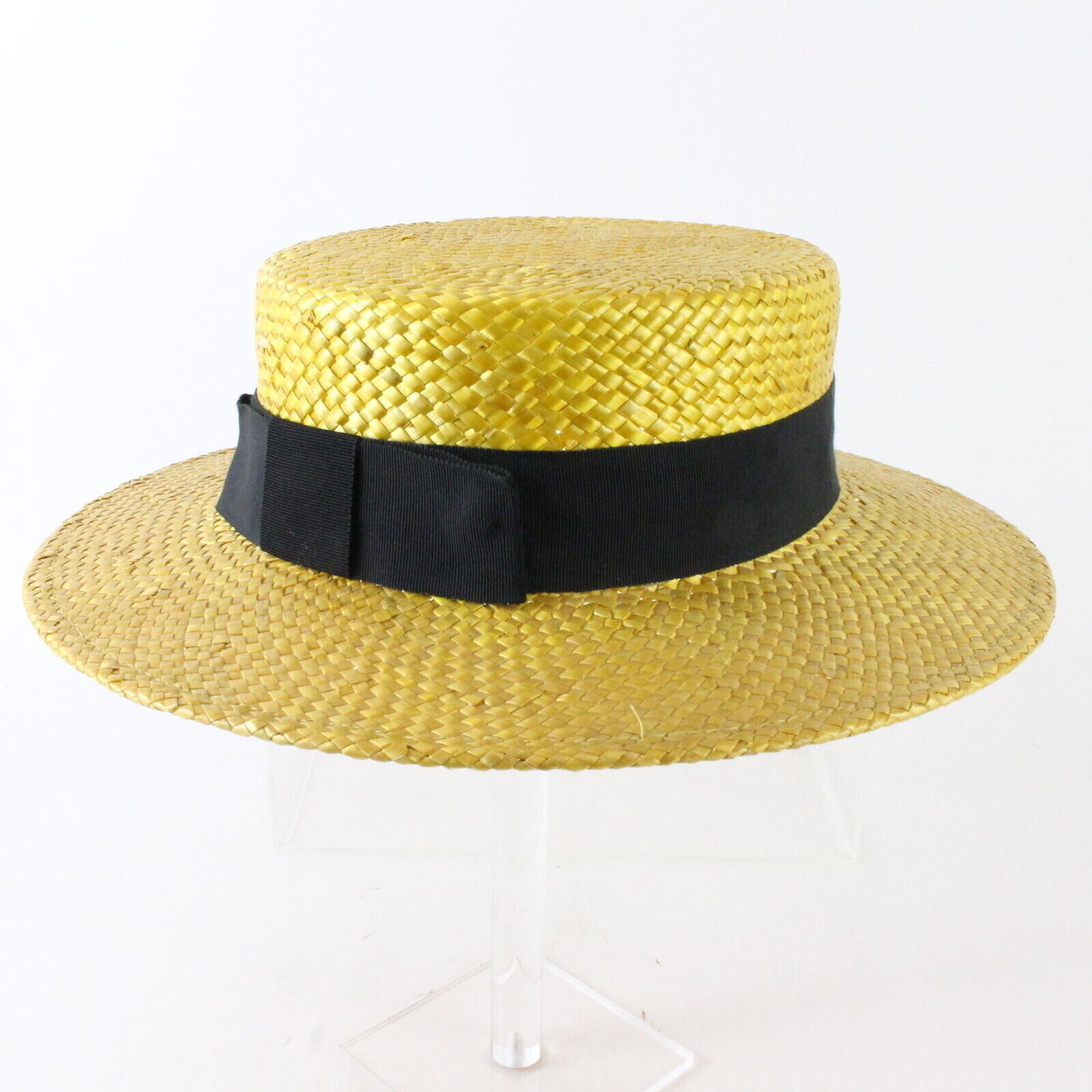 Sonni California Summer Boater Hat Straw Gold Black 7 1/8 57cm