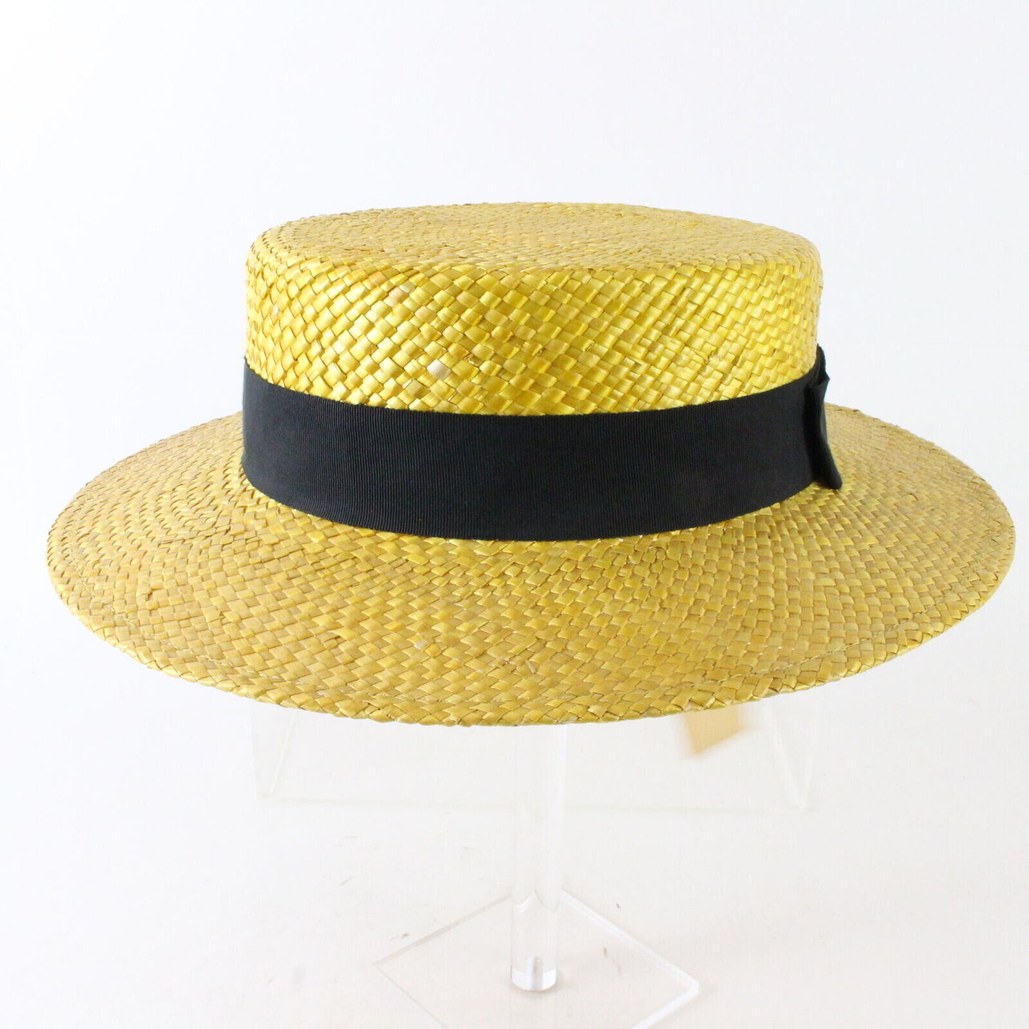 Sonni California Summer Boater Hat Straw Gold Black 7 1/8 57cm
