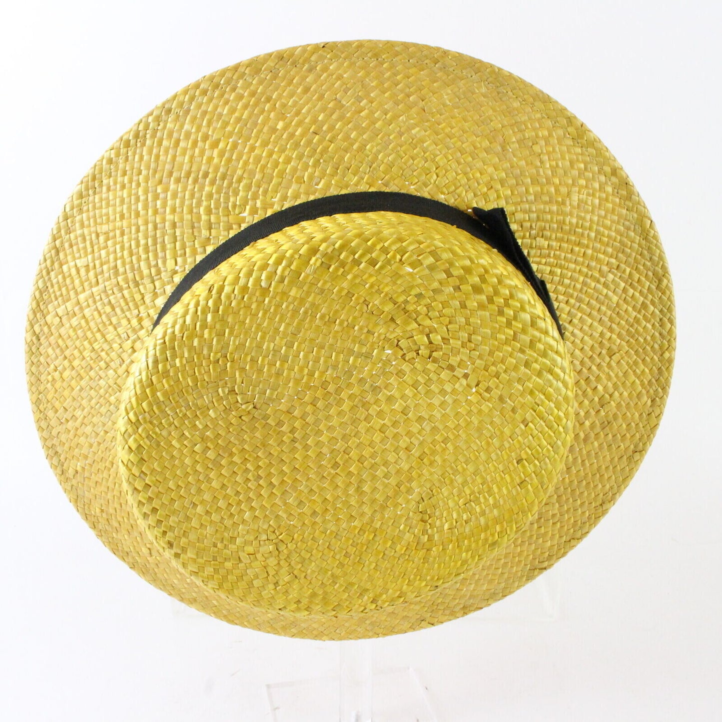 Sonni California Summer Boater Hat Straw Gold Black 7 1/8 57cm