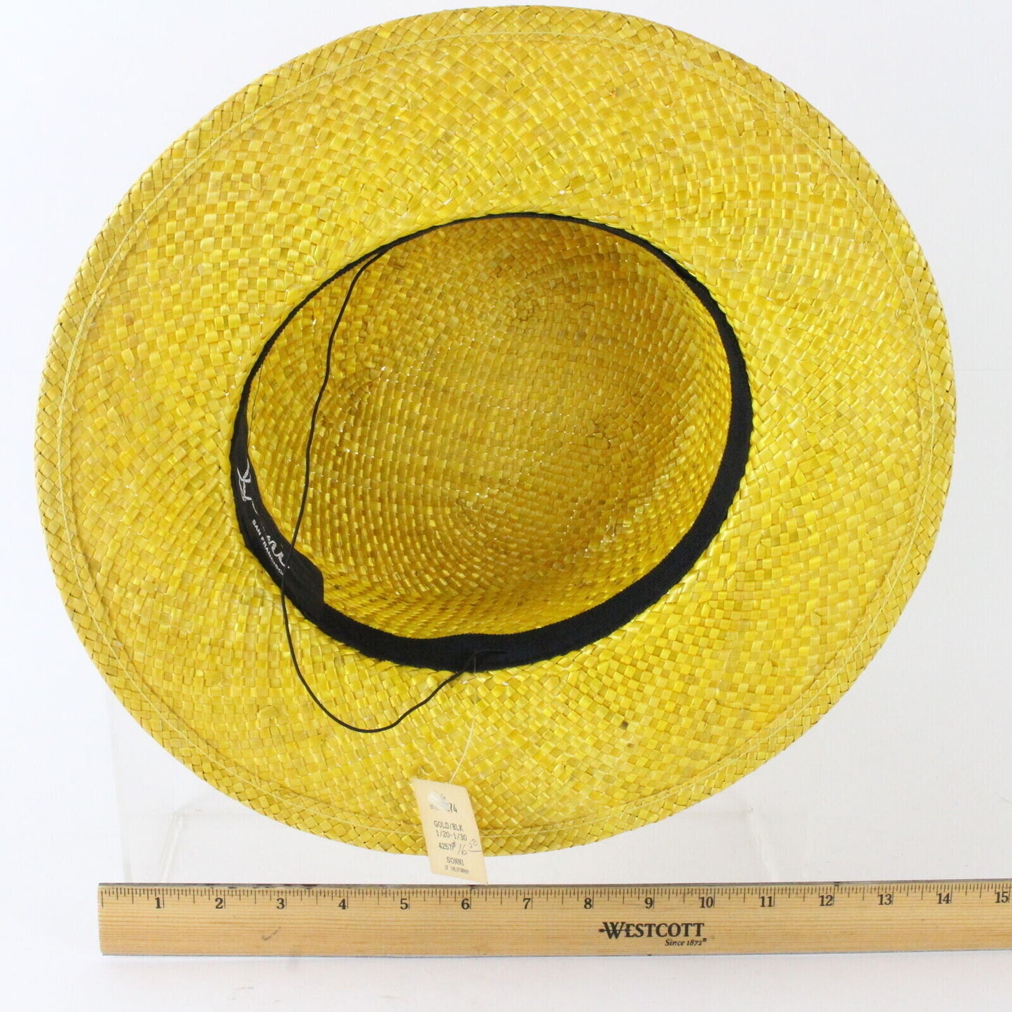 Sonni California Summer Boater Hat Straw Gold Black 7 1/8 57cm