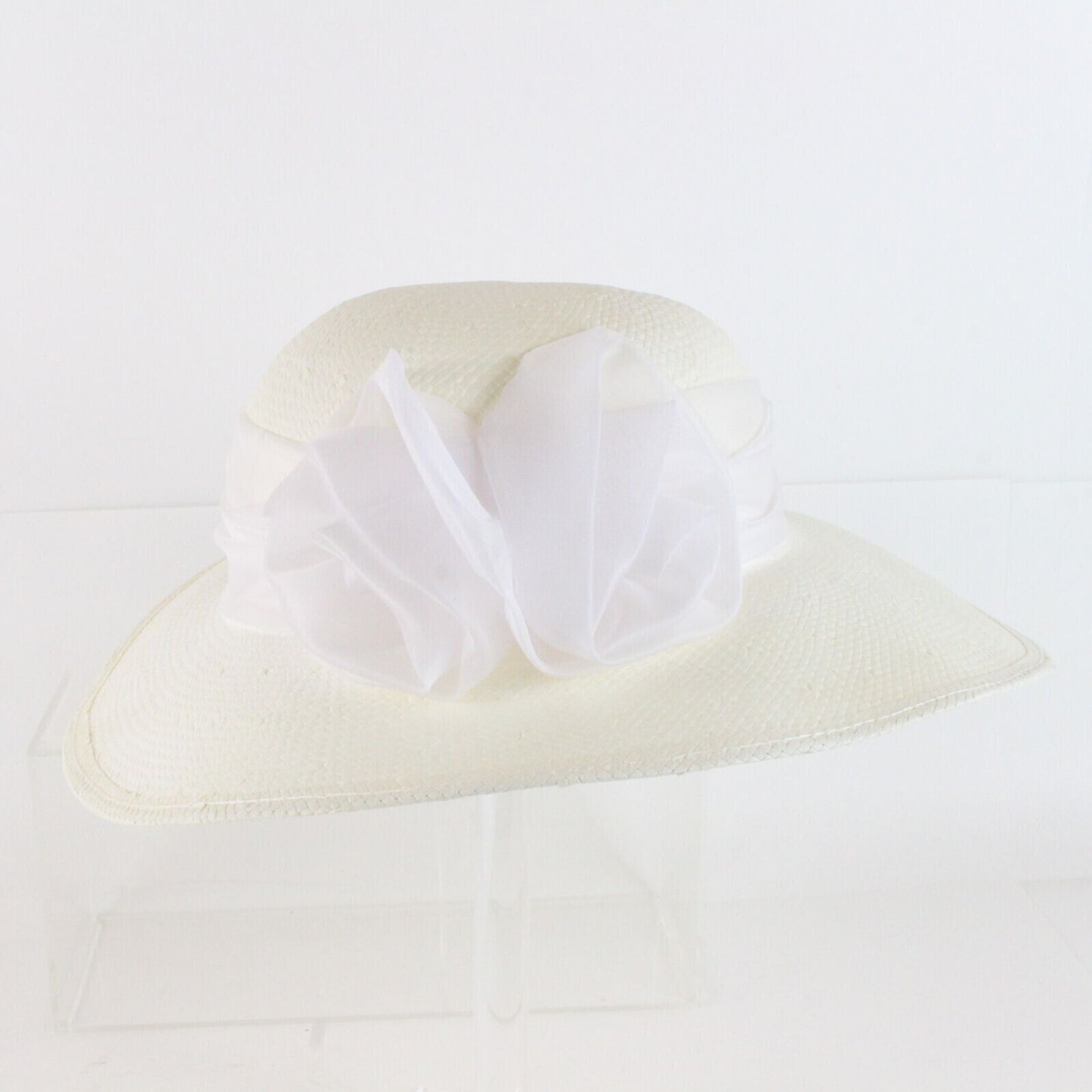 Miss Bierner Boater Boat White Straw Ladies Hat 6 7/8 55cm