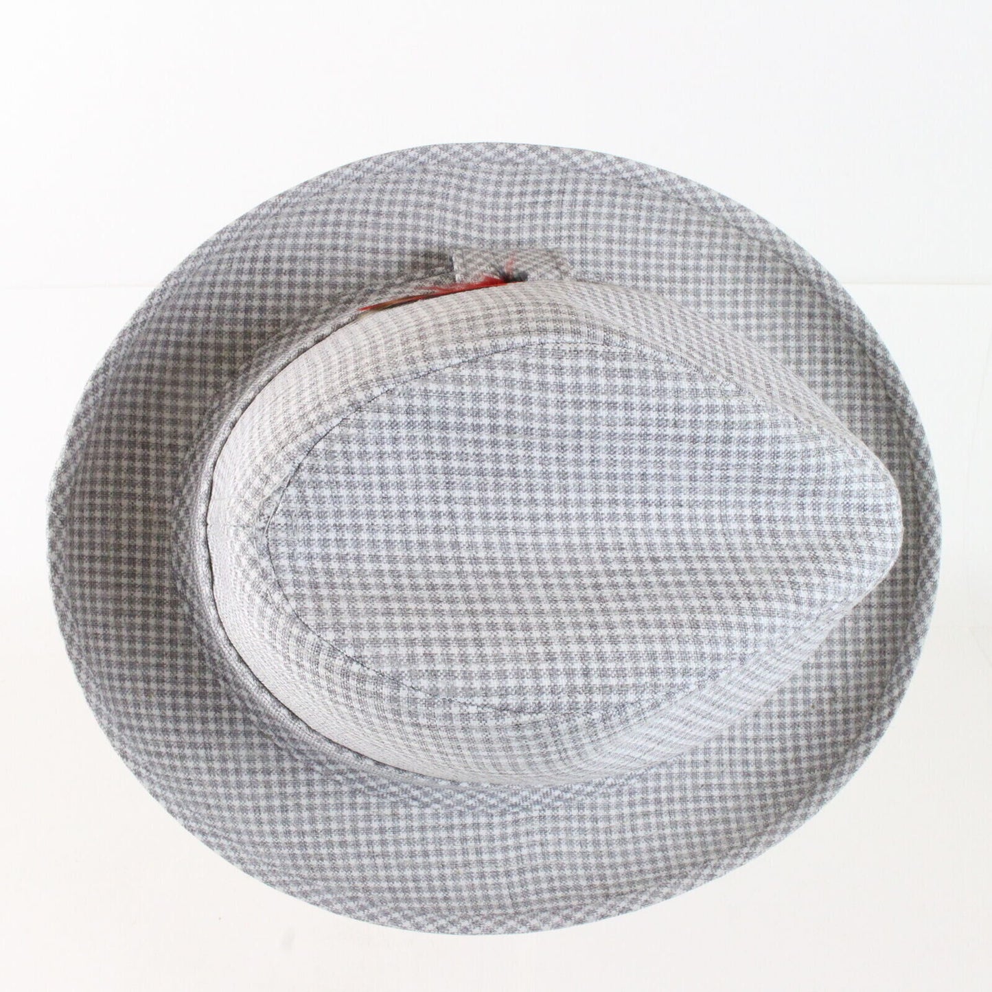 Bee Hats St Louis Gray White Plaid Feather Fedora Mens OR Womens Hat 6 7/8 54cm