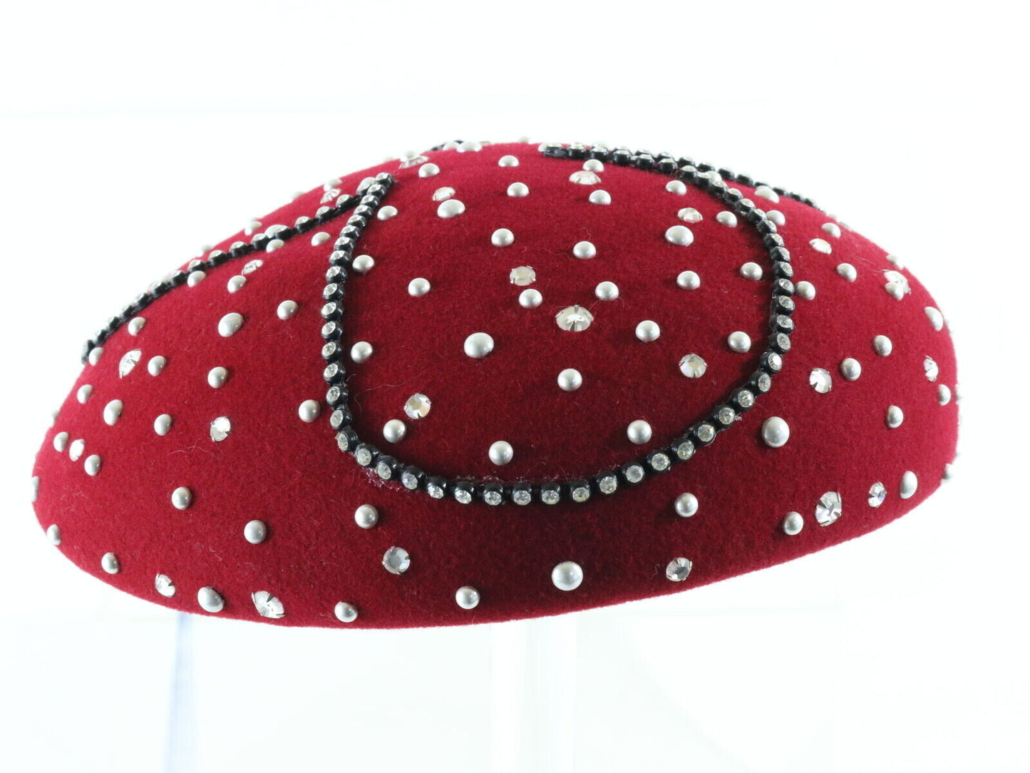 Mr John Classic Excello Ladies Pillbox Hat Red Wool Felt 6 7/8 55cm