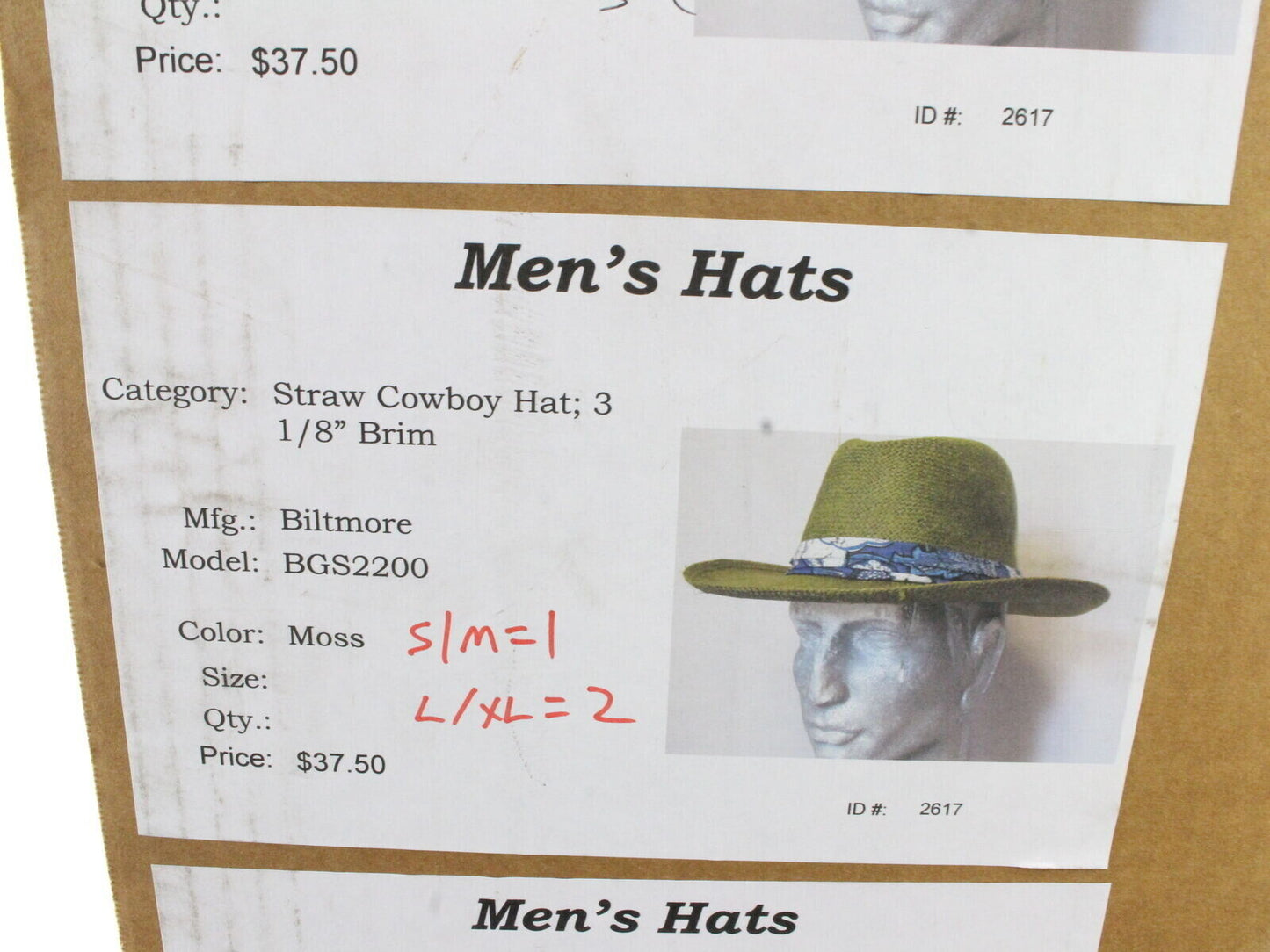 Biltmore Mens Moss Green Straw Cowboy Hat W/ Blue And White Band S/M