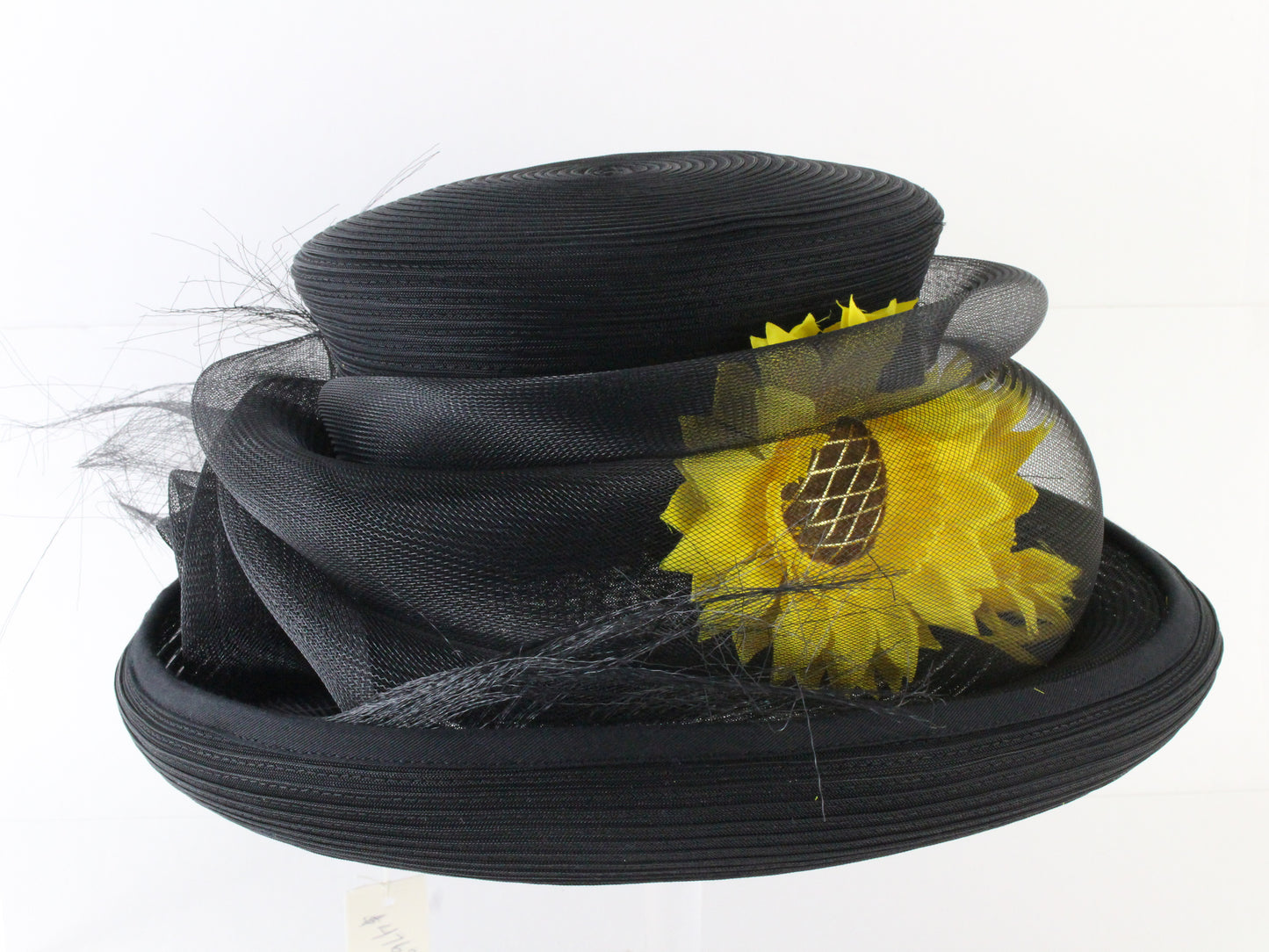 Marzi of Italy Ladies Black Handmade Boutique Hat W/ Sunflowers 6 7/8 55cm