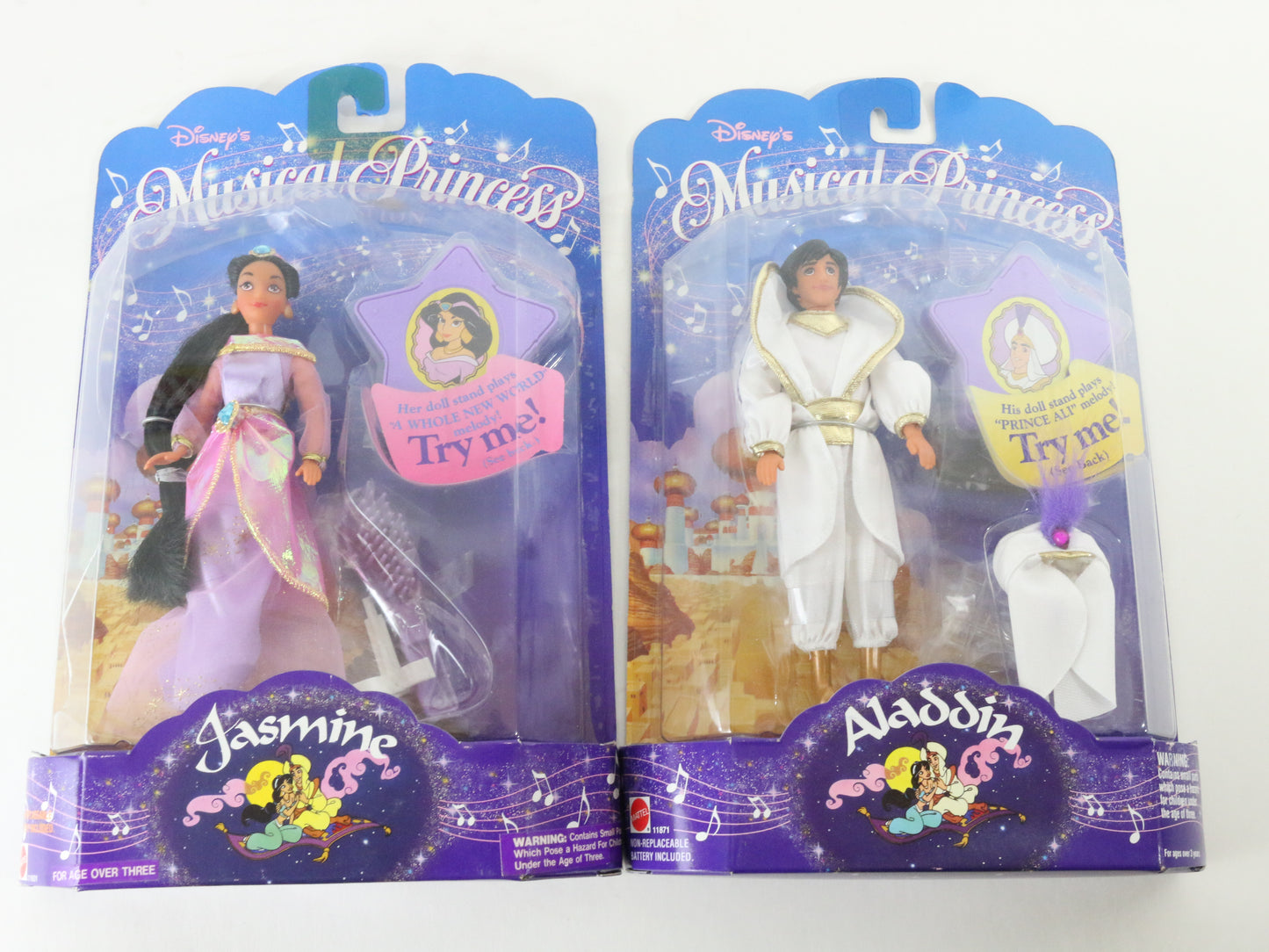 Lot Of 2 Jasmine & Aladdin Musical Princess Collection Disney Mattel 11601