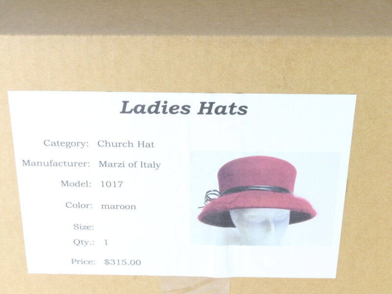 Marzi Of Italy Ladies Handmade Maroon Felt Hat W/ Black Ribbon 7 3/8 59cm