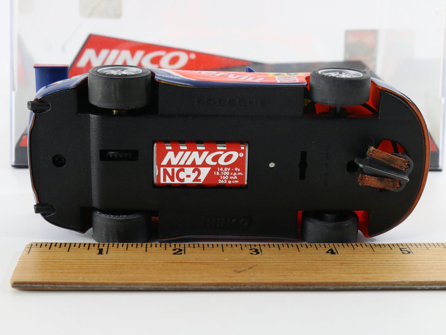 Ninco Slot Car Porsche #28 Interviu Orange & Blue 1:36