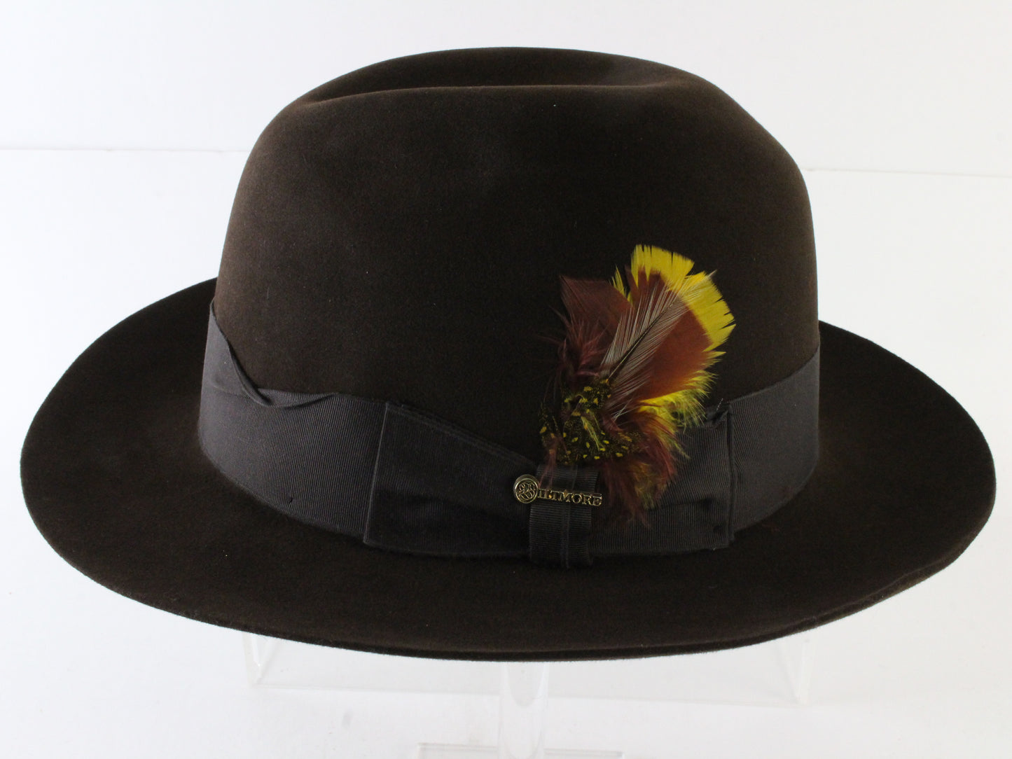 Royal Biltmore Mens Black Oak Brown Felt Fedora W/ Feathers MULTIPLE SIZES