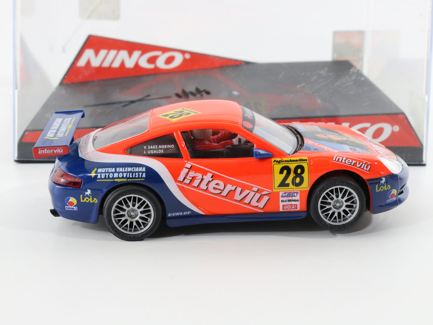 Ninco Slot Car Porsche #28 Interviu Orange & Blue 1:34