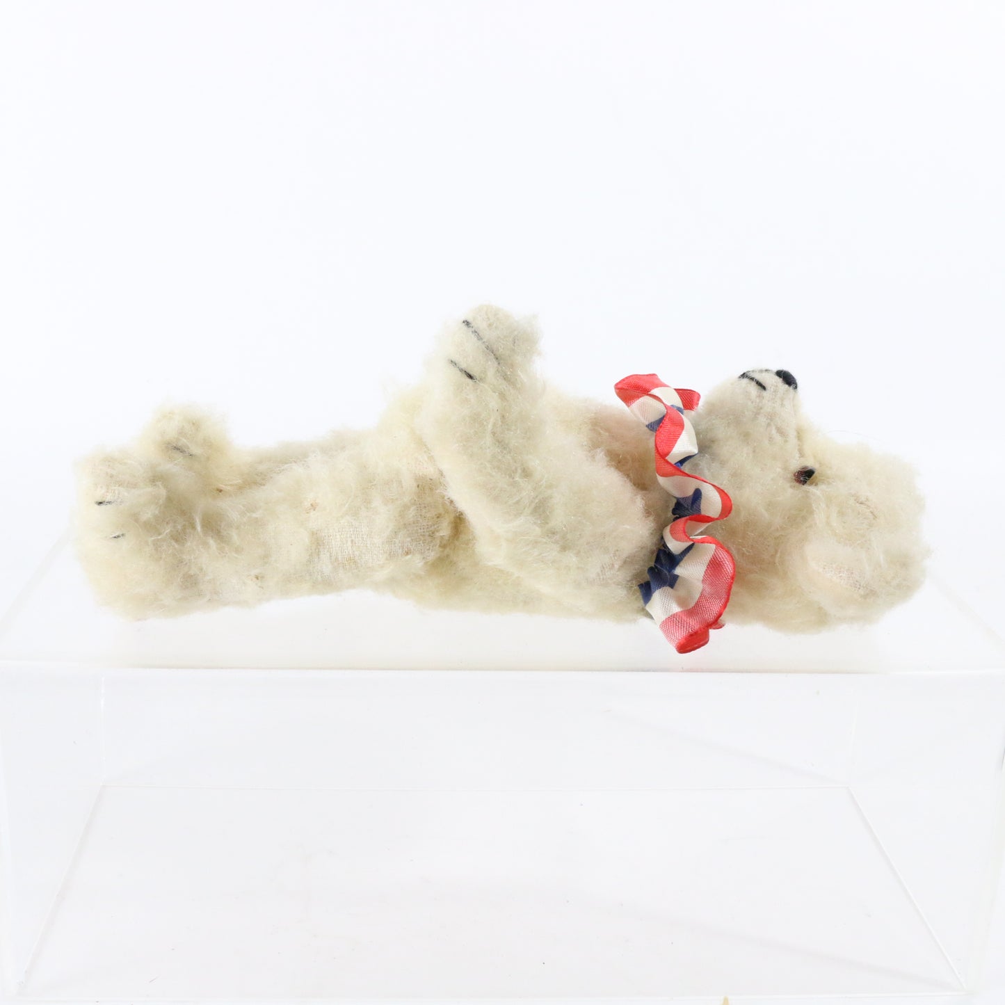 Vintage Sarah Bears Teddy Bear White W/ Red White Blue Ribbon 10" Glass Eyes