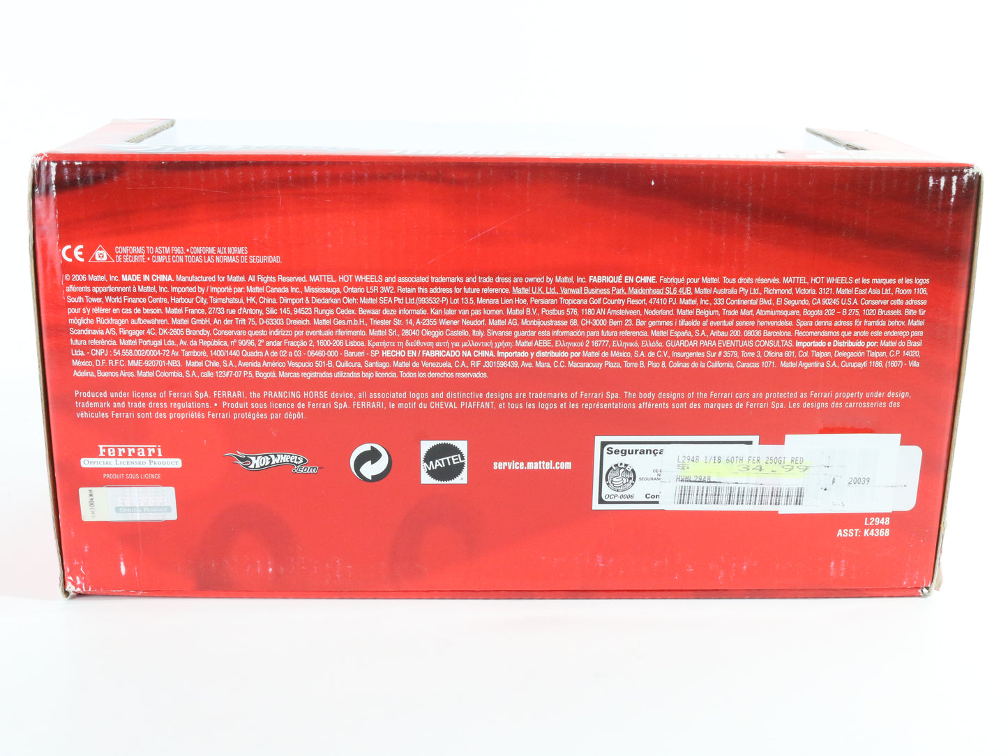 Ferrari 250 GT California Red Anniversary Hot Wheels Mattel 1:18 Model Car