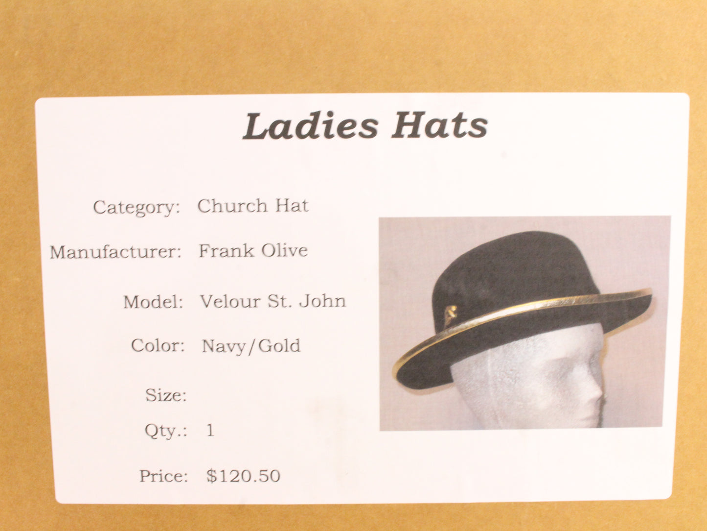 Frank Olive Private Collection Ladies Navy Blue and Gold Felt Hat 7 56cm
