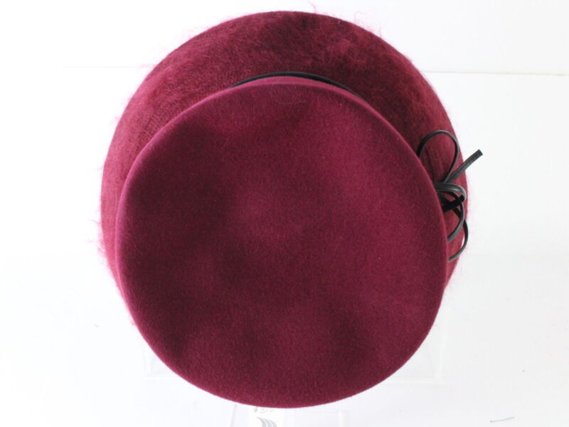 Marzi Of Italy Ladies Handmade Maroon Felt Hat W/ Black Ribbon 7 3/8 59cm