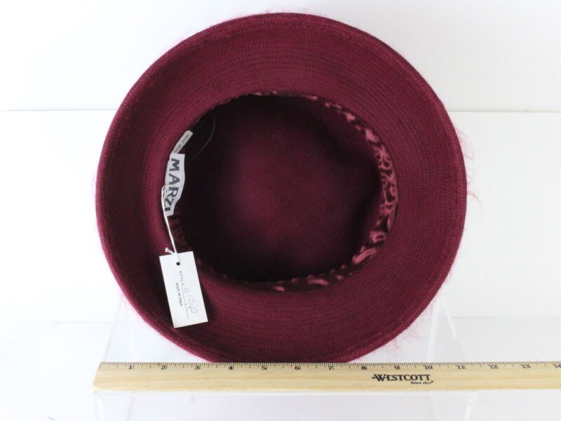Marzi Of Italy Ladies Handmade Maroon Felt Hat W/ Black Ribbon 7 3/8 59cm