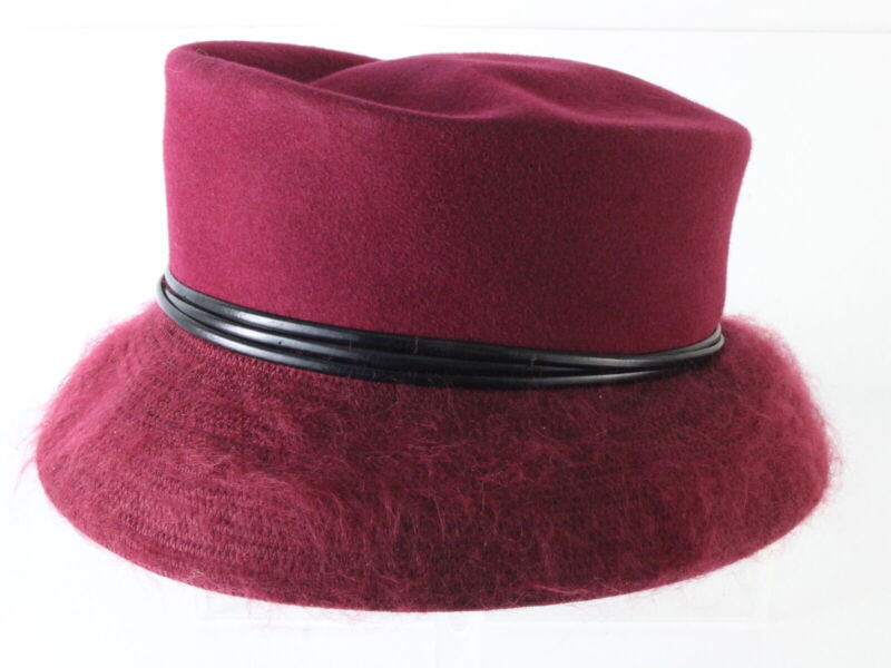 Marzi Of Italy Ladies Handmade Maroon Felt Hat W/ Black Ribbon 7 3/8 59cm