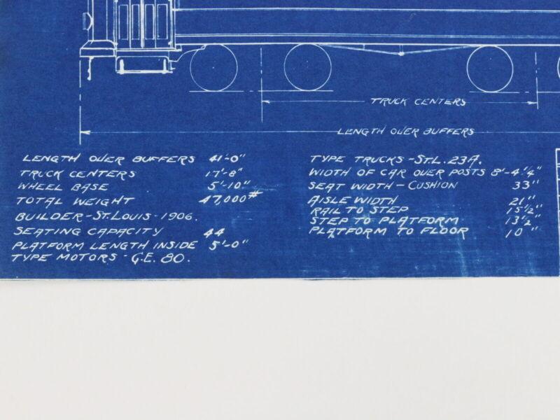 Milwaukee Electric Plan & Elevation Car 496 Trolley Blueprint 1922 9.75"