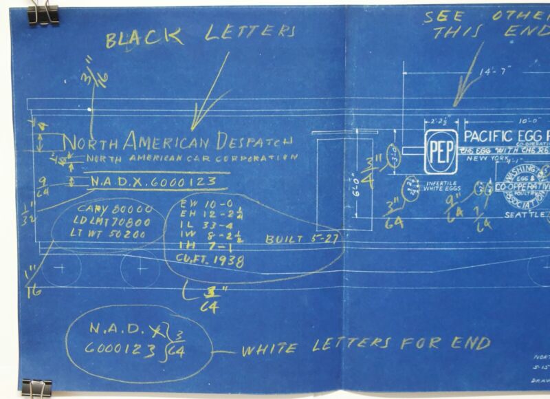 Pacific Egg Producers North American Reefer Car Train Blueprint 283 5-15-39 17"