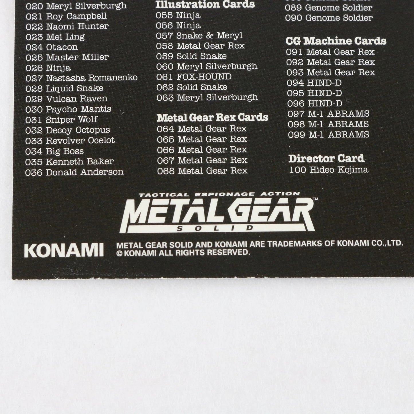 Metal Gear Solid Trading Card Gray Fox Checklist Konami Playstation