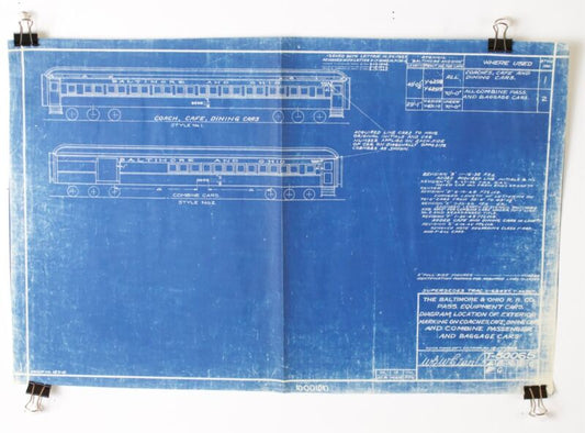 Baltimore & Ohio B&O Combine Cafe & Dining Diagram T-50065G 1928 Blueprint 18.5���