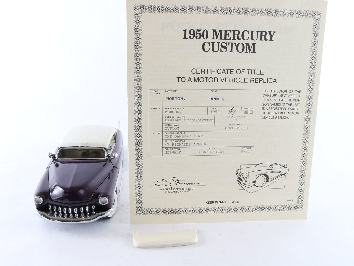 1950 Mercury Custom Convertible Purple Pink Danbury Mint 1:24 Model Car