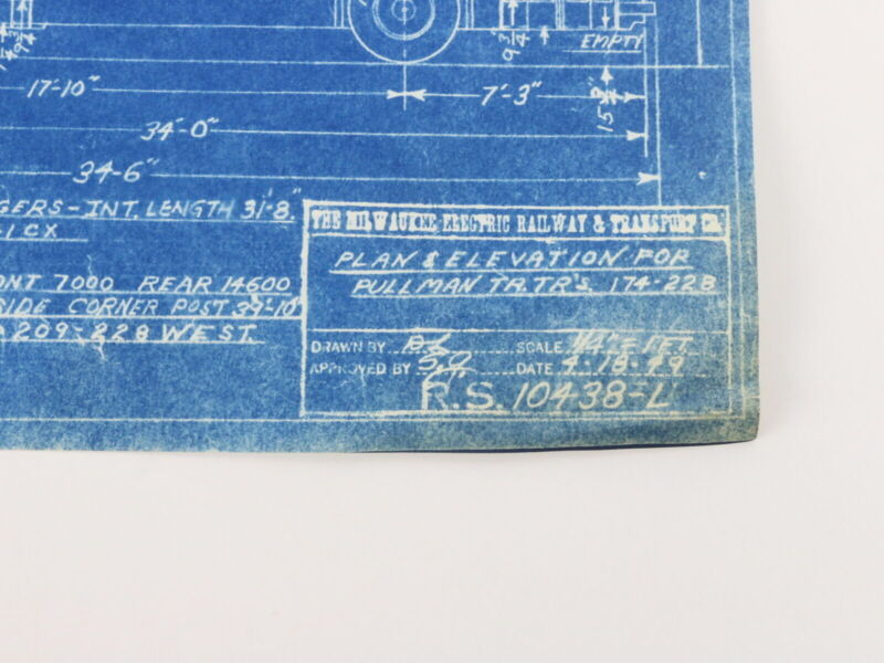 Milwaukee Electric Plan Elevation Pullman TR TRS 174-228 Trolley 1949 11"