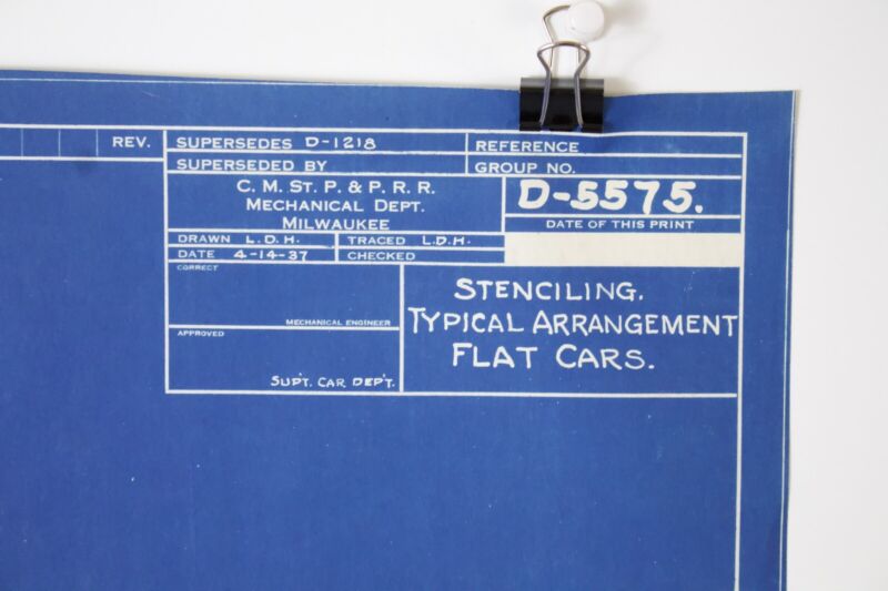 CMStP & PRR Milwaukee Flat Car Stencil D-5575 1937 Train Blueprint 18