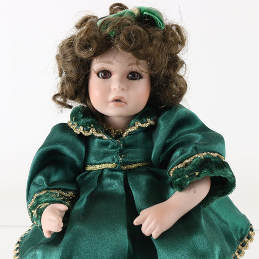 Tiny Tot Amaya Holiday Doll Marie Osmond 7" Porcelain Girl 219 W/ Green Dress