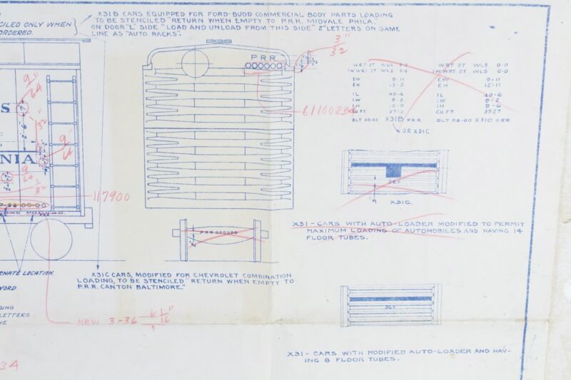 Pennsylvania Railroad X31, X31A Freight Box Cars 400323D 28.75��� Blueprint 1930s