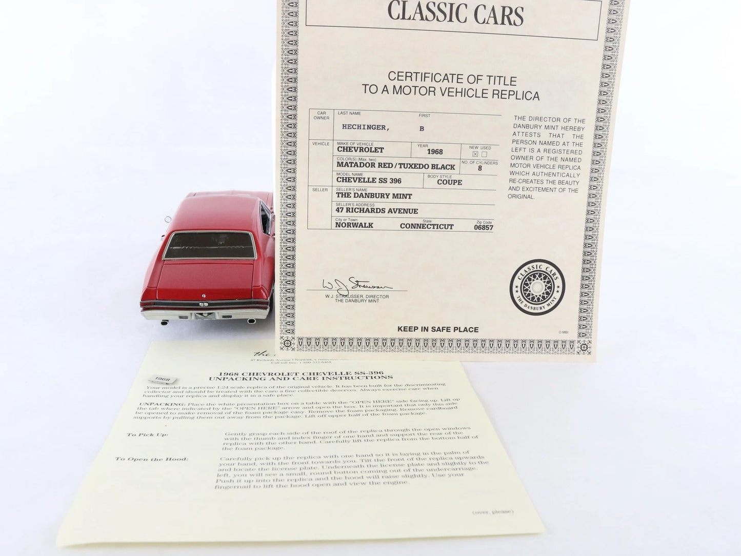 1968 Chevy Chevelle SS 396 Coupe Red Black Danbury Mint 1:24 Diecast Model