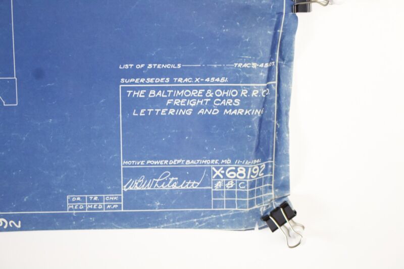 Baltimore & Ohio B&O Automobile Lettering & Marking X-68192C 1941 Blueprint 41"