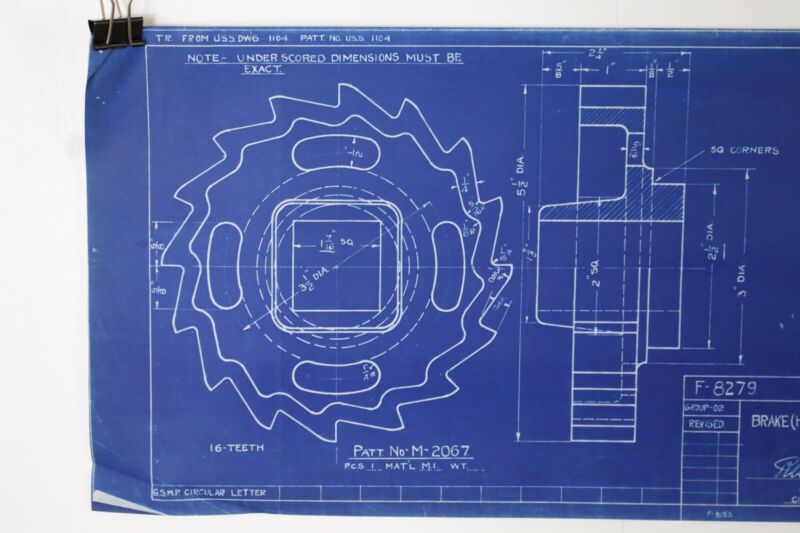 Illinois Central Brake Ratchet Wheel F-8279 Vintage Train Blueprint 13.5���