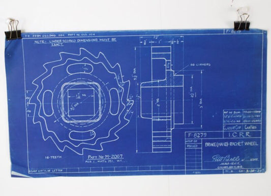 Illinois Central Brake Ratchet Wheel F-8279 Vintage Train Blueprint 13.5���