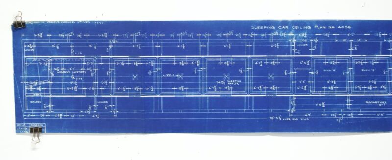 Passenger Pullman Car Ceiling Plan 4036 Train Blueprint 41"