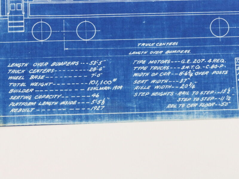 Milwaukee Electric Plan & Elevation Car 1122-1124 Trolley Blueprint 1927 11"