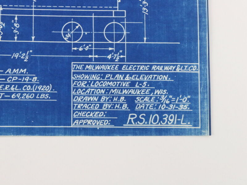 Milwaukee Electric Plan & Elevation L-5 Locomotive Trolley Blueprint 1935 11"