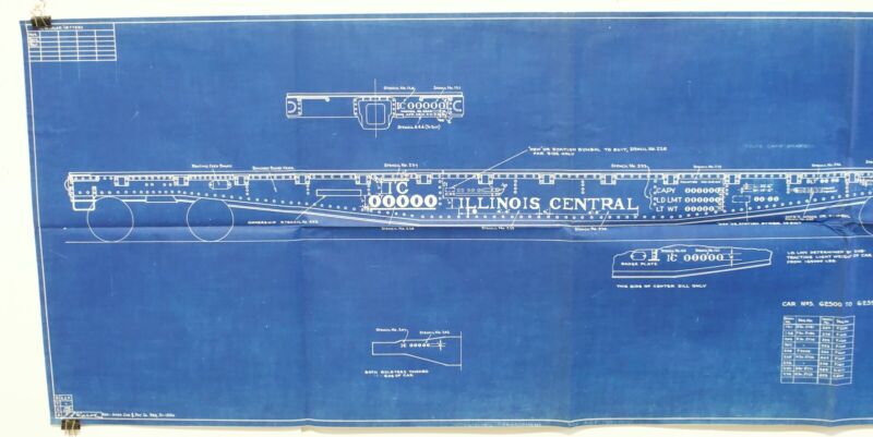 Illinois Central Marking Arrangement Train Flatcar Blueprint H295 Dated 1941 44"