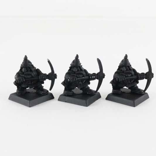 Lot Of 3 Dwarf Miners Citadel Warhammer 8044/1 Black Painted Metal Figures
