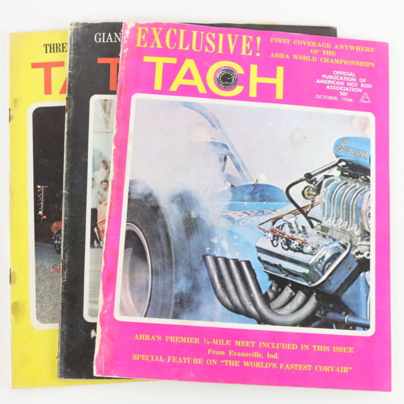 Lot Of 3 Tach AHRA October November December 1966 Vintage Car Magazines