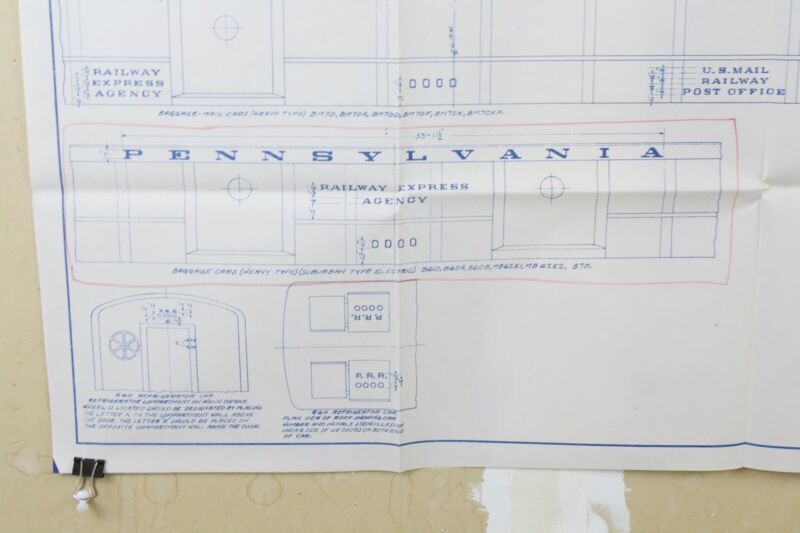 Pennsylvania Railroad 1940s Passenger Car Lettering Numbering Blueprint 34.5���