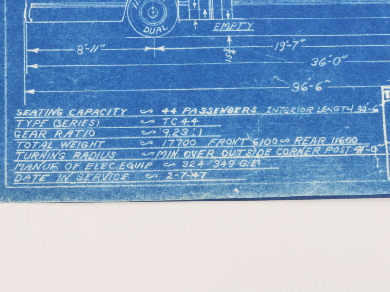 Milwaukee Electric Plan & Elevation Mh TR TRS 324-349 Trolley Blueprint 1949 11"