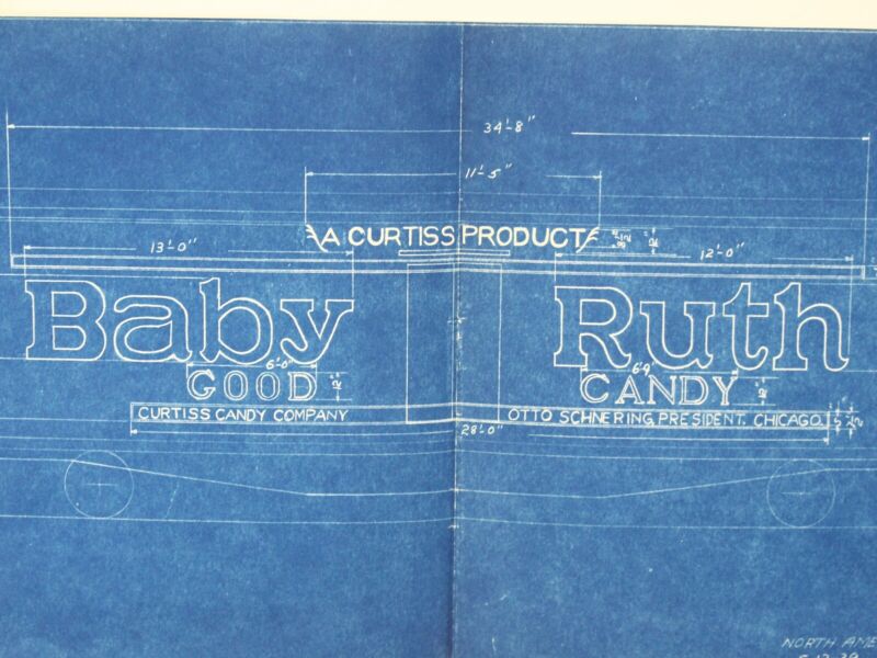 Baby Ruth North American Car 5-12-39 282 18��� Vintage Train Blueprint