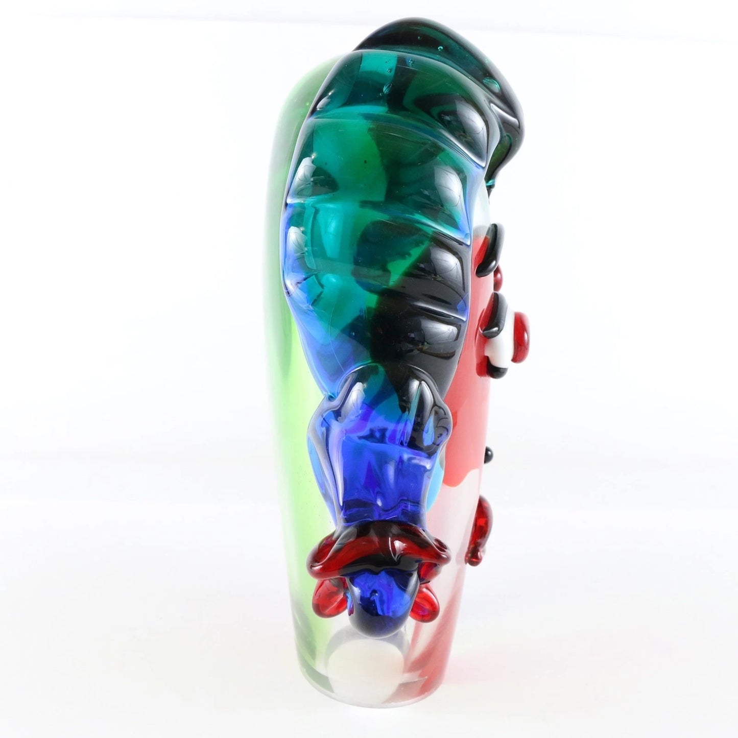 Italian Murano Glass Face Sculpture Art Bust Green Blue Red 10.5” 26cm