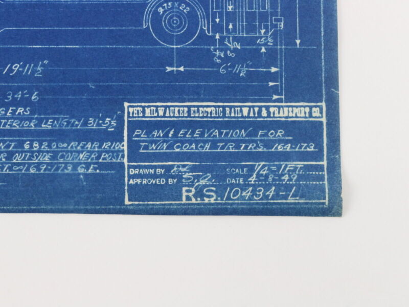 Milwaukee Electric Plan & Elevation Twin Coach TRS 164-173 Blueprint 1949 10.75"