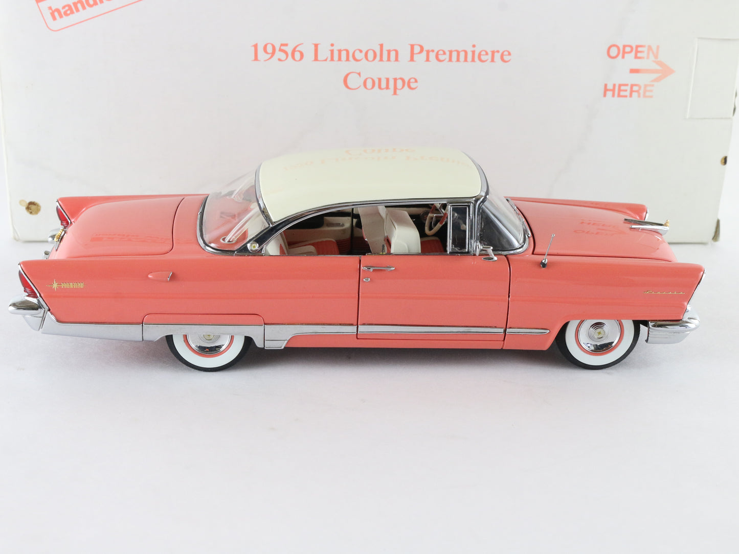 1956 Lincoln Premiere Coupe Coral & White Danbury Mint 1:24 Diecast Model