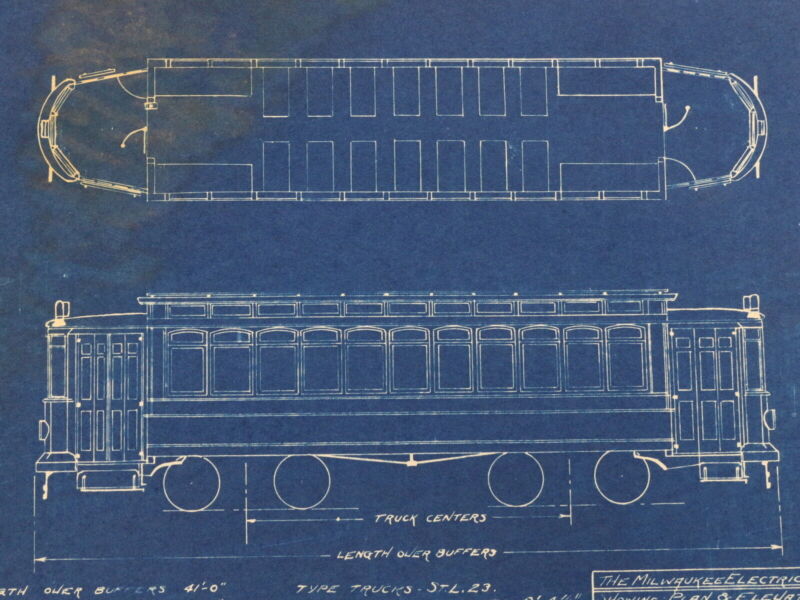 Milwaukee Electric Plan & Elevation Cars 196-249 Inclusive Blueprint 1922 9.75"