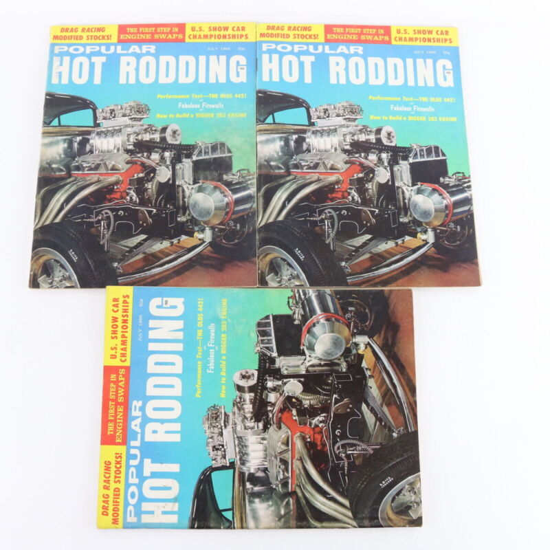 Lot Of 6 Popular Hot Rodding July & August 1966 Vintage Car Magazines